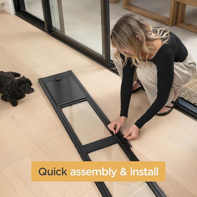 Hakuna Pets Black Glass Patio Pet Door for Sliding Glass Doors, Small | Min Height 77.2” – 83.5”, Damage-Free or Permanent Installation, Durable Aluminum Frame, Locking Panel Included