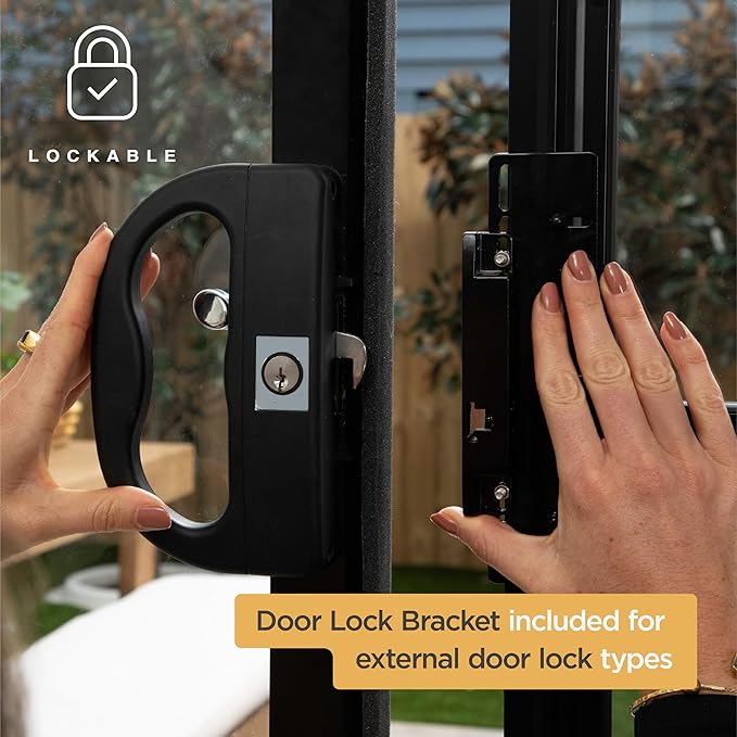 Hakuna Pets Black Glass Patio Pet Door for Sliding Doors, Large | Adjustable Height 77.2” – 83.5”, Damage-Free or Permanent Install, Locking Panel Included