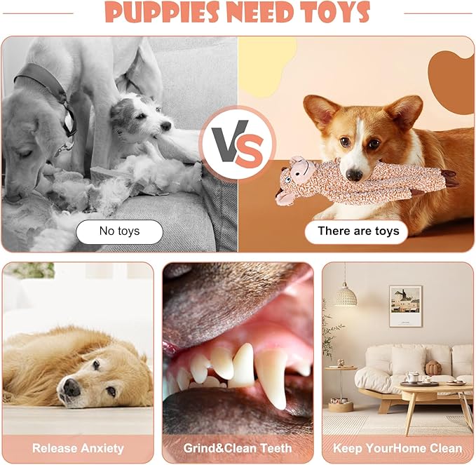 3pack No Stuffing Dog Toys for Large Dogs, Plush Teething Toys to Keep Them Busy, Squeaky Crinkle Interactive Toys, Cute Funny Dogs Animals Gifts for Small Medium Large Breed (Rabbit Koala Shuse)