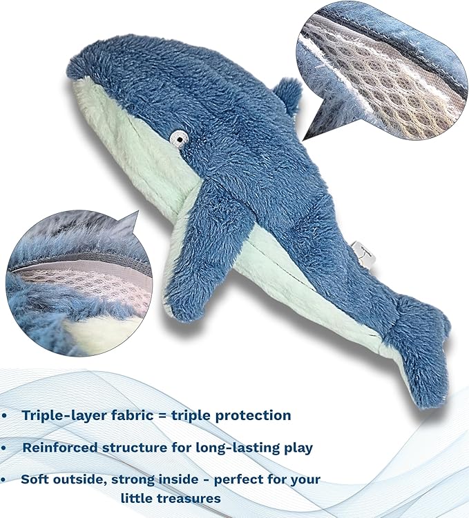 Crinkle Dog Toy – No stuffing Squeaky Dog Toy for Small, Medium & Large Breeds, Interactive Tough toy set - Ideal for Chewing, Teething & Fetch, Durable Pet-Safe Materials - Soft Blue Plush, Large