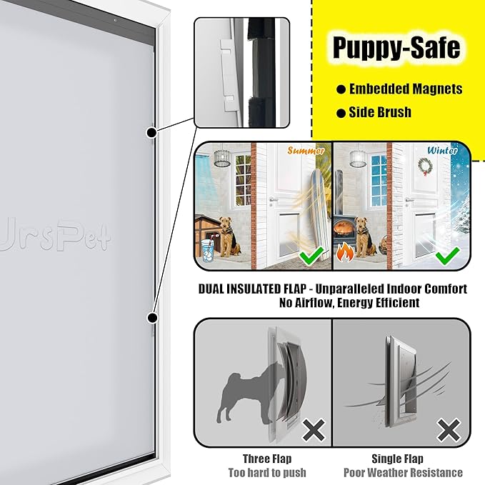 Aluminum Large Dog Door for Exterior Doors, Cutout Size 12.2''W x 18''H, Heavy Duty for Extreme Weather, Energy-Saving, Easy to Assemble, Dog Door for Dogs Up to 100 lbs, Lockable Sliver (L)
