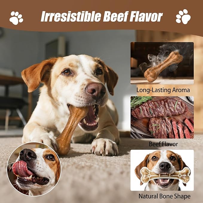 SCHITEC Dog Bone Chew Toy for Small & Medium Dogs, Beef Flavor Teething Toy, Durable Dog Toy for Aggressive Chewers, Teeth Cleaning, 1Pc
