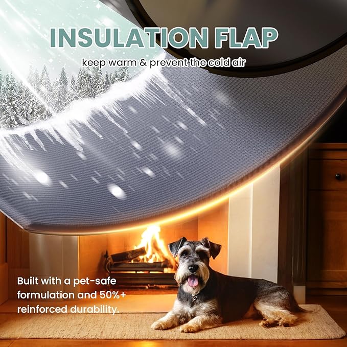 Durable Frame 3-Flap Wall Dog Door, Extreme Weather Medium Doggie Door for Wall, Never Rust Plastic Wall Pet Door, Telescoping Tunnel, Insulation Flap, 2 Magnetic Flaps, for Pet Up to 45lb