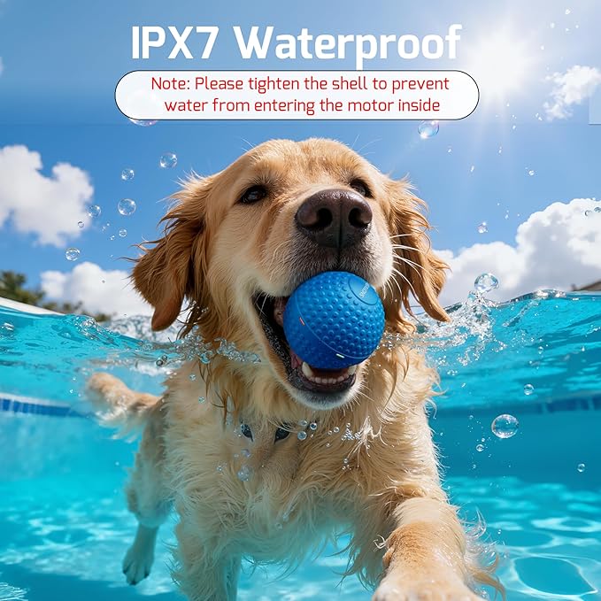 Interactive Dog Balls, Smart Dog Toy for Medium & Large Dogs, Chew Resistant Rubber Material, Automatic Moving, Rotating, Bouncing, IPX7 Waterproof, Motion-Activated Dog Stimulation Toy (Blue)