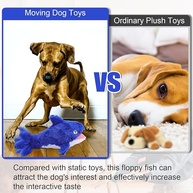 Mity rain 2 in 1 Interactive Dog Toys, Shark Dog Toy to Keep Them Busy, Plush Squeaky Dog Toy, Rechargeable Wiggly Fish for Small Medium Large Dogs, Moving Dog Toys for Indoor&Outdoor