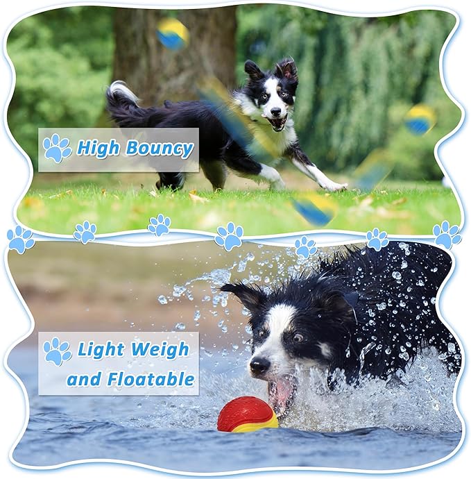 6Pcs Squeaky Dog Balls, Dog Toys Balls for Training, Tough Ball Toys for Dogs, Fit with Dog Ball Launcher, High Bouncy Dog Ball for Interactive Playing, Puppy Pet Chew Balls Teething Balls 2.5in