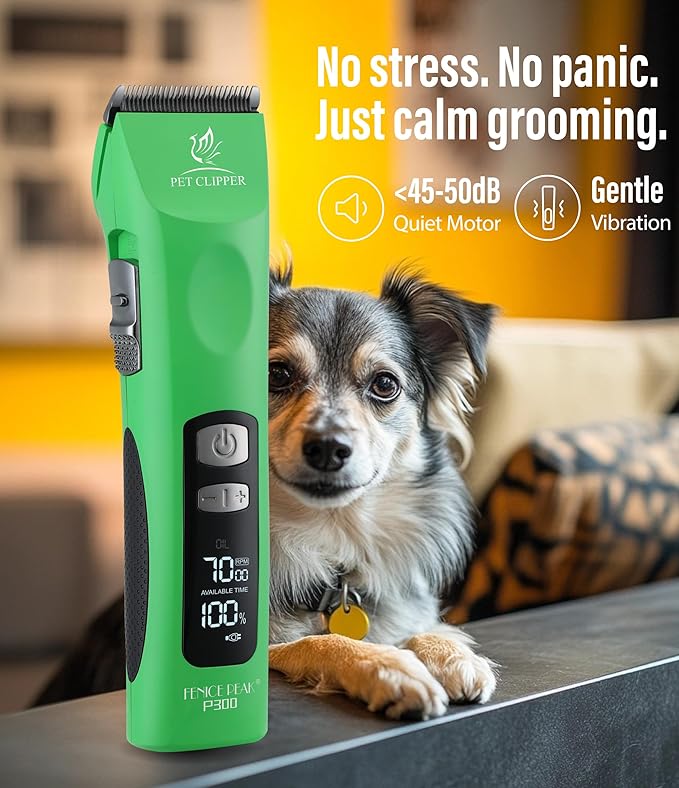 Professional Dog Grooming Clippers with 17H Runtime & Replaceable 440C Blade, 5-Speed Low Noise Electric Dog Shaver for Thick, Matted, Curly Hair, Cordless Clipper for Groomer & Home Use, Green