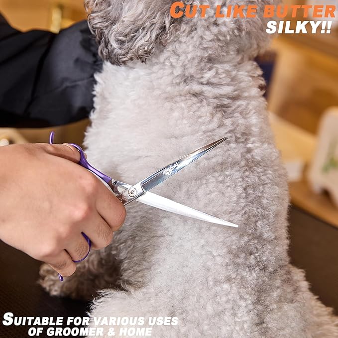 High-end Professional Dog Grooming Curved Scissors Pet Curved Shears 7 Inches Extremely Very Sharp Made Of Stainless Steel Alloy By Hand For Dog Cat Groomer