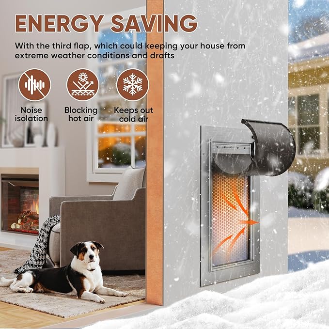 Dog Door for Wall, X-Large Dog Door with 3-Flap, Aluminum Doggie Door, Heavy Duty Pet Door with Lock, Telescoping Tunnel for Interior Exterior Wall, Pets Up to 220LB