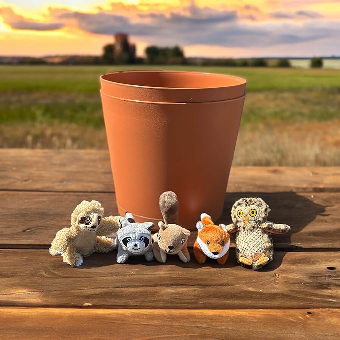 Glow Pups Hide and Seek Dog Toy, Stuffed Animal Tree House, Burrow Dog Toy, Squeaky Hide and Seek. (5 Pack - Squirrel, Fox, Sloth, Raccoon, Owl, Replacement Animals)