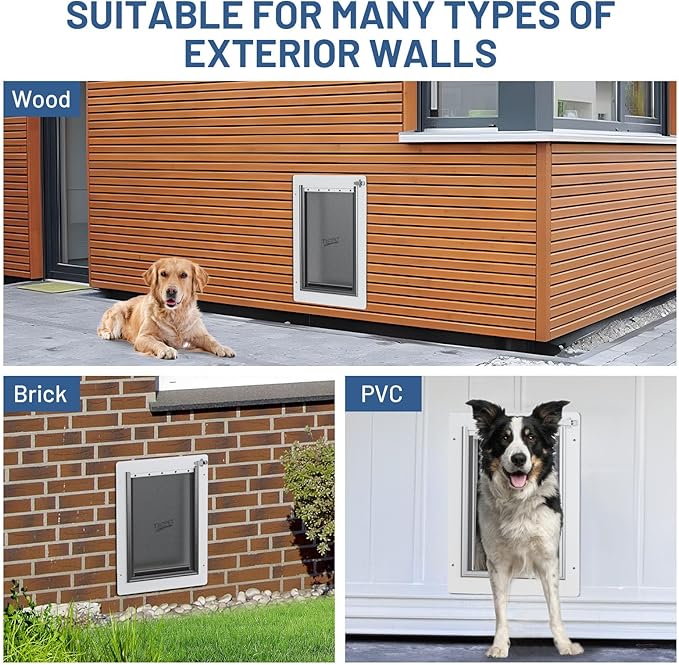 Dog Door for Wall - Steel Frame, Telescoping Tunnel & Double Food-Grade Silicone Flaps Pet Door, Large Dog Door with Secure Lock (Pets Up to 100 lbs) - Large