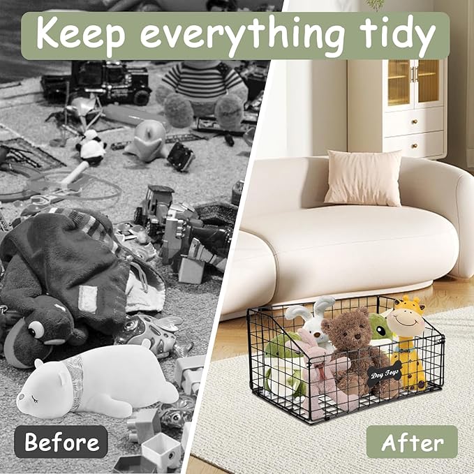 Geyecete Toy box for dogs large Dog Toy organizer Pet wire folding basket DOY TOY container dog toy box-Chew-Proof Dog Food Toy Storage-Black