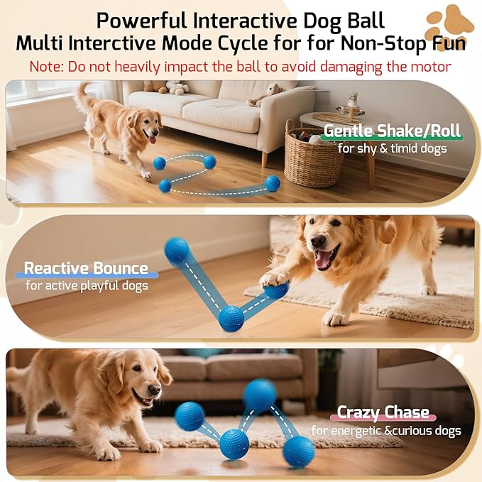 Interactive Dog Balls, Smart Dog Toy for Medium & Large Dogs, Chew Resistant Rubber Material, Automatic Moving, Rotating, Bouncing, IPX7 Waterproof, Motion-Activated Dog Stimulation Toy (Blue)