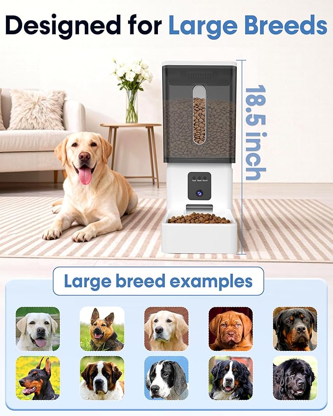 Large Dog Automatic Feeder with Camera: 12L/50 Cups Home Smart Dog Feeder for 12 Days Feeding - Anti-Clog with 20mm Wide Chute for Big Breed Owner