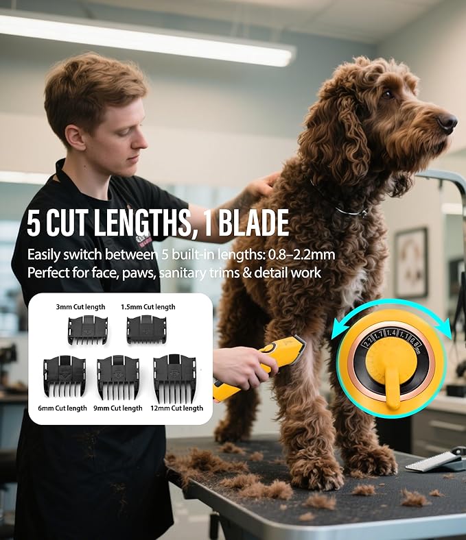 Professional Dog Grooming Clippers with 12H Runtime & Replaceable 440C Blade, 3-Speed Low Noise Electric Dog Shaver for Thick, Matted, Curly Hair, Cordless Clipper for Groomer & Home Use, White