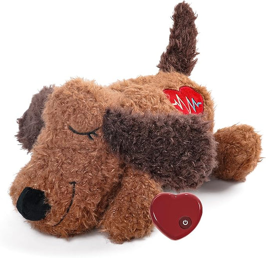 ALL FOR PAWS Heartbeat Dog Toy for Puppy, Snuggling Plush Toy for Dogs Anxiety Relief & Sleep Aid, Stuffed Dogs Toy for Puppy Behavioral Training, Brown Dog