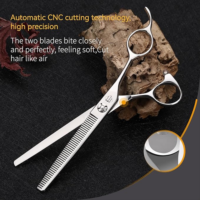 Dog Grooming Scissors: Professional Grooming Scissors for Pet High Precision CNC-Cut Blades, Silver (Thinner, 6.5")