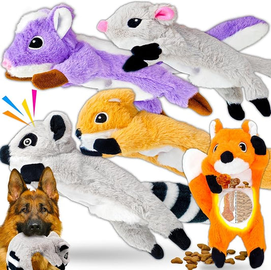 5-Pack Stuffless Dog Toys - Body No Stuffing, Lightly Filled Head, Fluff-Free & Squeaky Dog Toys with Treat Pocket for Aggressive Chewers Large Medium Small Dogs to Keep Them Busy