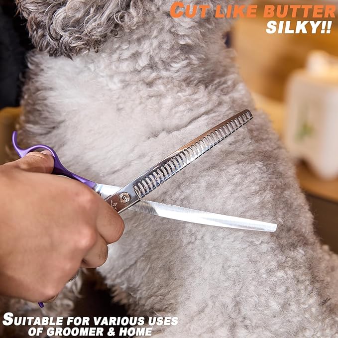 High-end Professional Dog Grooming Curved Thinning Scissors Teeth Blending Shears Pet Texturizing Thinner Blender Shears 7.5 Inch Extremely Very Sharp Made Of Stainless Steel Alloy For Dog Cat Groomer