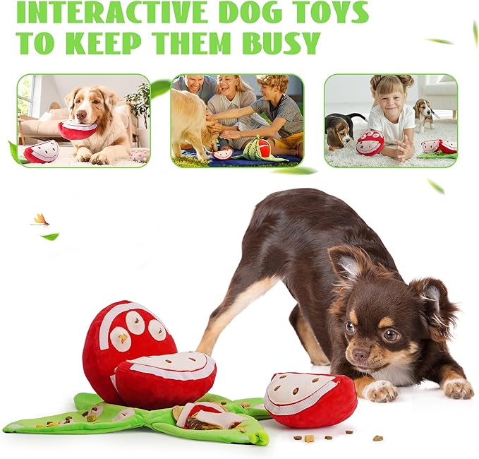 Nocciola Hide and Seek Plush Dog Toys, Watermelon Interactive Toy for Small Dogs, Green Puppy Puzzle Squeaky Toys with Crinkle Papers for Boredom, Dog Nosework Toy for Medium Pet