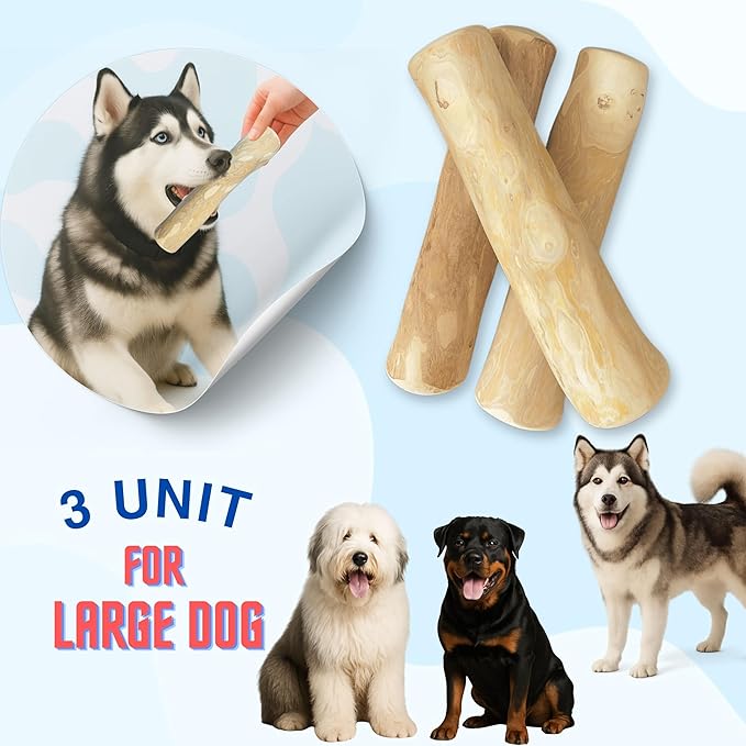 Set of 3 Coffee Wood Dog Chew Stick Toy, Natural and Real Wooden Bone Sticks for Pets, Safe Dental Cleaning Chews, Dog Health, Teeth Cleaning and Relieve Stress (Large Dogs)