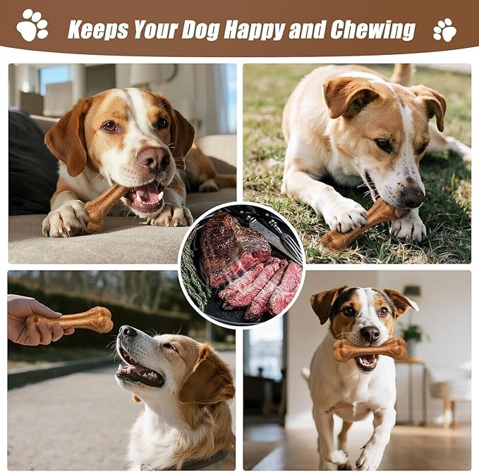 SCHITEC Dog Bone Chew Toys for Medium & Large Dogs, Beef Flavor Teething Toy, Durable Dog Toys for Aggressive Chewers, Teeth Cleaning, 2Pcs