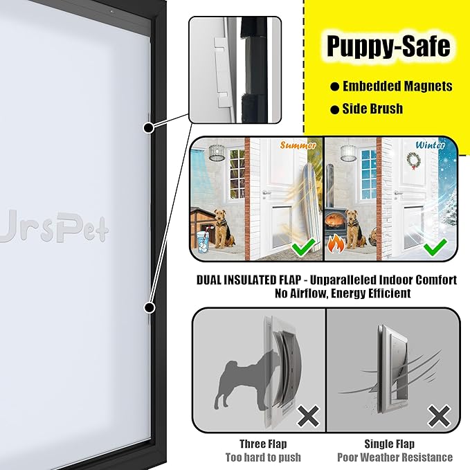 Aluminum Large Dog Door for Exterior Doors, Cutout Size 12.2''W x 18''H, Heavy Duty for Extreme Weather, Energy-Saving, Easy to Assemble, Dog Door for Dogs Up to 100 lbs, Lockable Black (L)