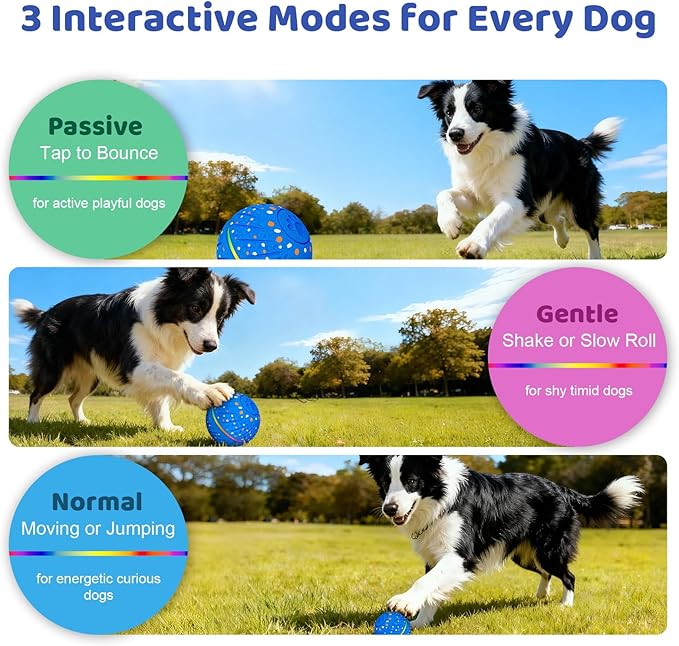 Interactive Dog Toys Ball - Smart Moving Bouncing Dog Ball with RGB Lights, E-TPU Material, 3 Play Modes Automatic Rolling Dogs Toy for Small Medium Dogs Keep Them Busy(Blue)