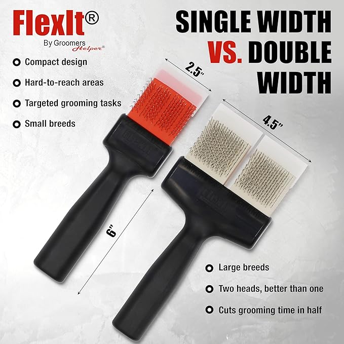 FlexIt Flexible Slicker Brush for Dogs - Professional 3-in-1 System & Video Trainings - Dual-Sided Dematting, Undercoating & Finishing Dog Grooming Brush by Groomers Helper (Double, Soft Flex)