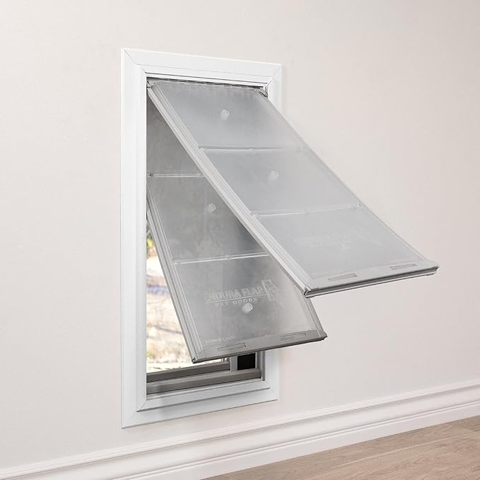 Endura Flap Giant Dog Door for Walls | Designed for Extra-Large & Tall Dogs | Energy Efficient Wall Mount Pet Door | Durable & Pet Safe | White, Double Flap Wall Mount