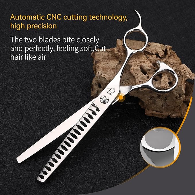 Dog Grooming Scissors: Professional Grooming Scissors for Pet High Precision CNC-Cut Blades, Silver (Chunker, 7")