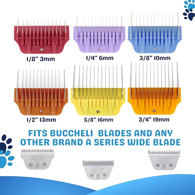 3mm - 19mm Wide Stainless Steel Clipper Guard Attachments for A5 Series | Snap-On/Off Design Combs for Professional Dog Grooming
