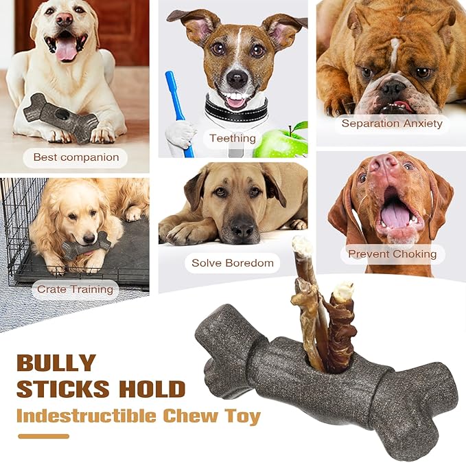 Bully Stick Holder for Dogs, Though Dog Toys for Aggressive Chewer, Sturdy Dog Chew Holder Safety Device to Prevent Choking, BPA-Free, Long-Lasting -Fits Various Bully Sticks