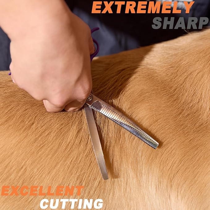 High-end Professional Dog Grooming Curved Thinning Scissors Teeth Blending Shears Pet Texturizing Thinner Blender Shears 7 Inch Extremely Very Sharp Made Of Stainless Steel Alloy For Dog Cat Groomer