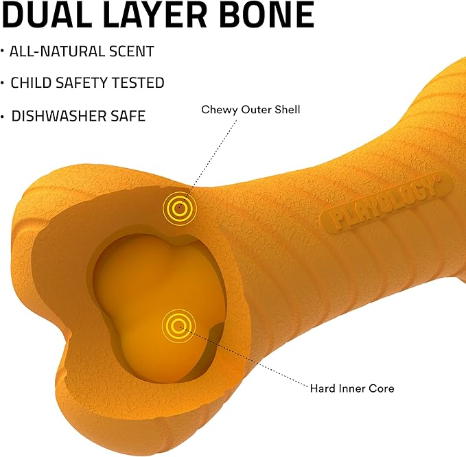Playology Dog Toys | Dual Layer Bone Durable Chew Toy Bone for Dogs (Value 2-Pack) | Small Pumpkin Spice Scented Toy - Easy to Clean and Made from Non Toxic Materials
