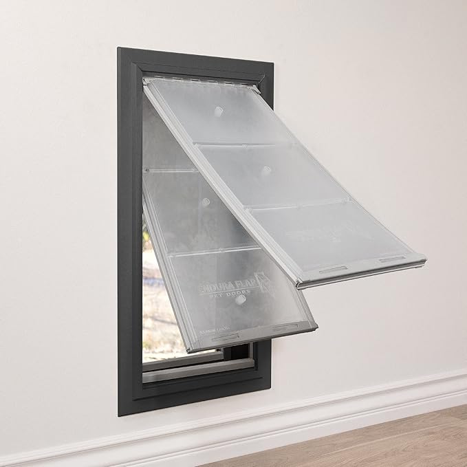 Endura Flap Giant Dog Door for Walls | Designed for Extra-Large & Tall Dogs | Energy Efficient Wall Mount Pet Door | Durable & Pet Safe | Black, Double Flap Wall Mount