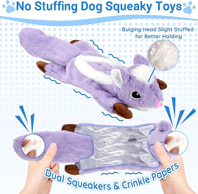 5-Pack Stuffless Dog Toys - Body No Stuffing, Lightly Filled Head, Fluff-Free & Squeaky Dog Toys with Treat Pocket for Aggressive Chewers Large Medium Small Dogs to Keep Them Busy