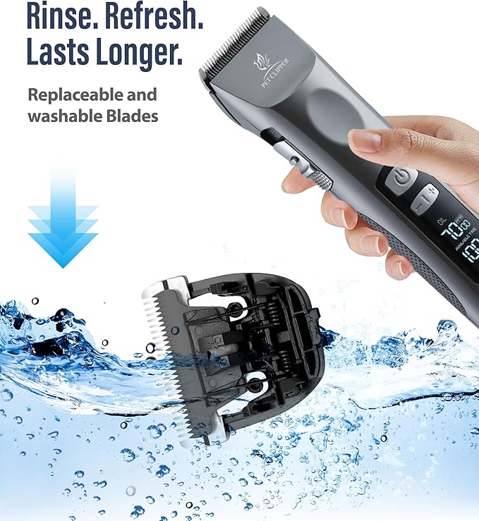 Professional Dog Grooming Clippers with 17H Runtime & Replaceable 440C Blade, 5-Speed Low Noise Electric Dog Shaver for Thick, Matted, Curly Hair, Cordless Clipper for Groomer & Home Use, Grey