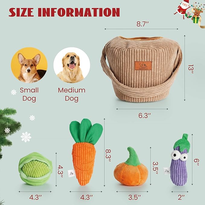 Nocciola Small Squeaky Crinkle Dog Toys- 15 Packs Grocery Basket Fruits Veggies Puppy Toys to Keep Busy, Cute Durable Plush Stuffed Hide Seek Cognitive Dog Christmas Stocking Stuffers