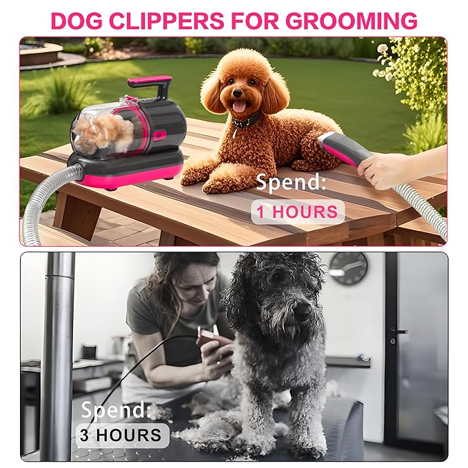 S7 Dog Grooming Vacuum Kit, Low Noise Pet Grooming Vacuum with Clippers and Brushes, Home Use Groom and Vacuum System