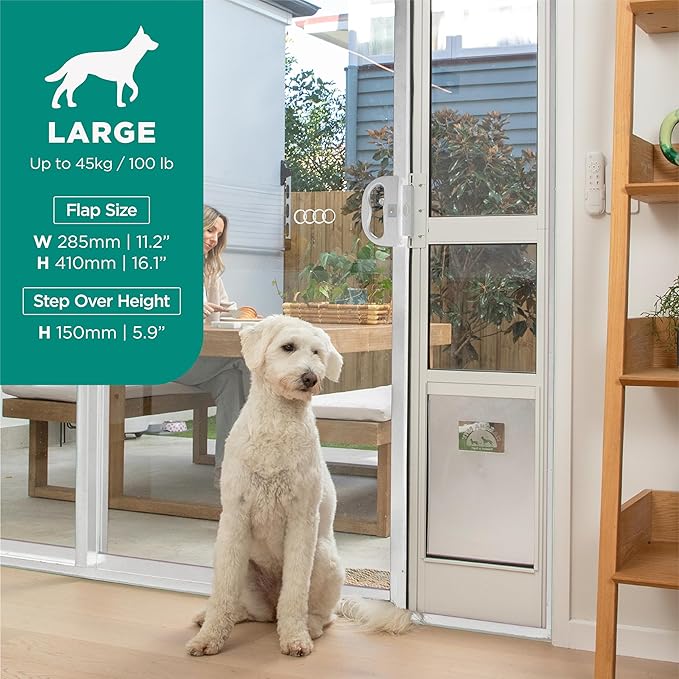 Hakuna Pets Black Glass Patio Pet Door for Sliding Glass Doors, Large | Adjustable Height 77.2” – 83.5”, Damage-Free or Permanent Installation, Durable Aluminum Frame, Locking Panel Included