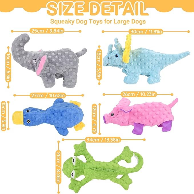 No Stuffing Dog Toys for Aggressive Chewers, Squeaky Dog Toys for Large Medium and Small Dogs, Puppy Dog Chew Toys Pack of 5