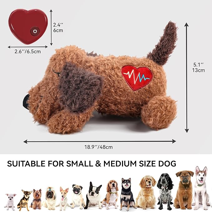ALL FOR PAWS Heartbeat Dog Toy for Puppy, Snuggling Plush Toy for Dogs Anxiety Relief & Sleep Aid, Stuffed Dogs Toy for Puppy Behavioral Training, Brown Dog