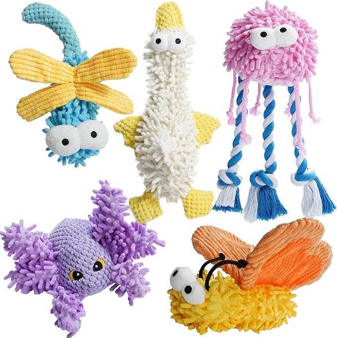 Nocciola Small Medium Large Dog Toys, Cute Soft Squeaky Crinkle Plush Stuffed Durable Pet Teething Animal Chew Toys for Small to Large Breed, Dog Christmas Stocking Stuffers