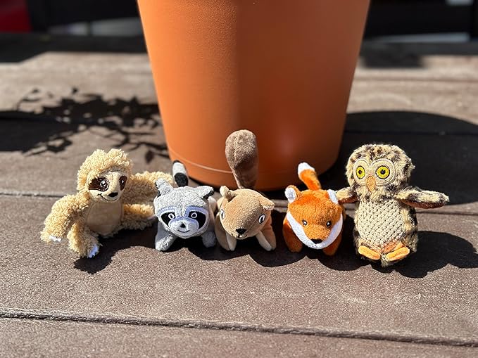 Glow Pups Hide and Seek Dog Toy, Stuffed Animal Tree House, Burrow Dog Toy, Squeaky Hide and Seek. (5 Pack - Squirrel, Fox, Sloth, Raccoon, Owl, Replacement Animals)