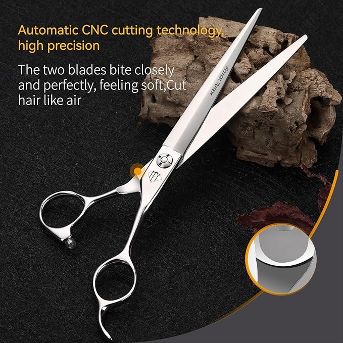 Dog Grooming Scissors: Professional Grooming Scissors for Pet High Precision CNC-Cut Blades, Silver (Straight, 7")