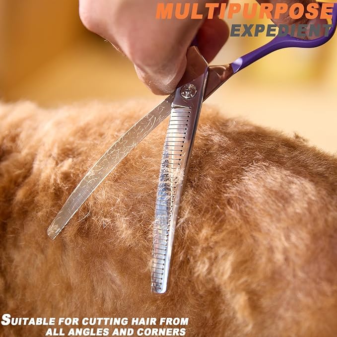 High-end Professional Dog Grooming Curved Thinning Scissors Teeth Blending Shears Pet Texturizing Thinner Blender Shears 7 Inch Extremely Very Sharp Made Of Stainless Steel Alloy For Dog Cat Groomer
