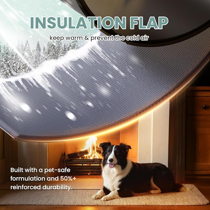 3-Flap Dog Door, Large Doggy Door for Wall, Never Rust Plastic Wall Dog Door, Telescoping Tunnel, Magnetic Flaps, Insulation Flap, Closing Panel, Pet Door for Pets Up to 110 Pounds