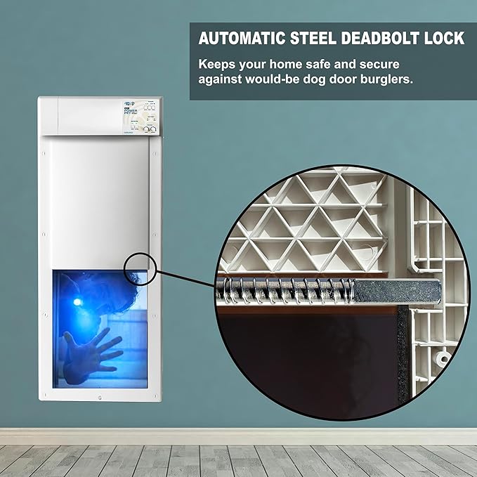 Power PET Electronic Dog Door - High Tech Pet Brand - Steel Dead Bolt Security - Fully Automatic & Pet Operated - Vertically Sliding, Air Tight Panel - No Drafty Flaps - US Personal Customer Service