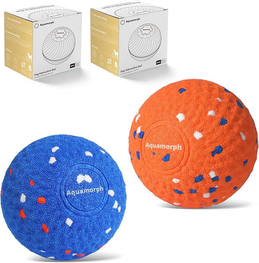 2 Pack Interactive Dog Balls - Auto Moving Bouncing Vibrating Washable Dog Toys for Large Medium Dogs, Type-C Rechargeable, Blue and Orange, Grid Pattern